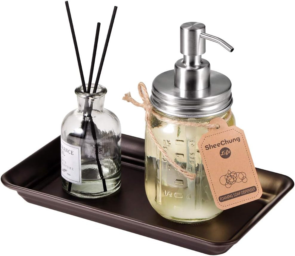 Vintage Farmhouse Decor Metal Vanity Tray(2 Pack),Countertop Guest Hand Towel Storage Organizer Tray Dispenser, Sturdy Holder for Perfume,Cosmetics, Jewelry, Makeup Bathroom Organizer (Bronze)